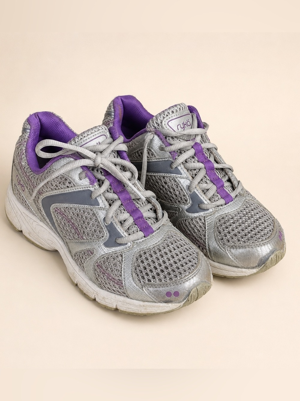Ryka Women's Silver Gray Athletic Sneakers with Purple Accents